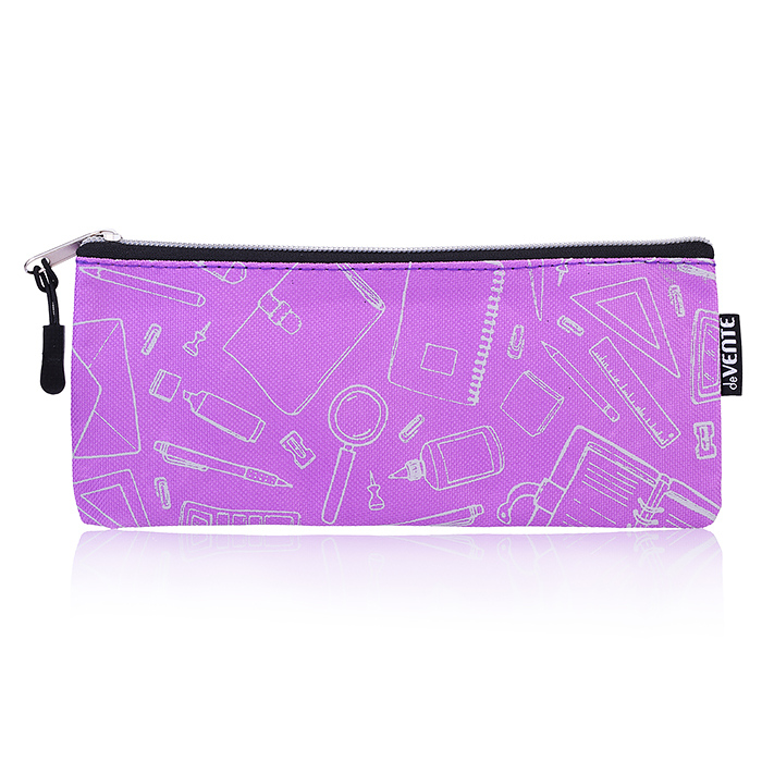 Пенал "School" 21,5x9x1 см, плоский, на молнии, текстильный, в пластиковом пакете, фиолетов