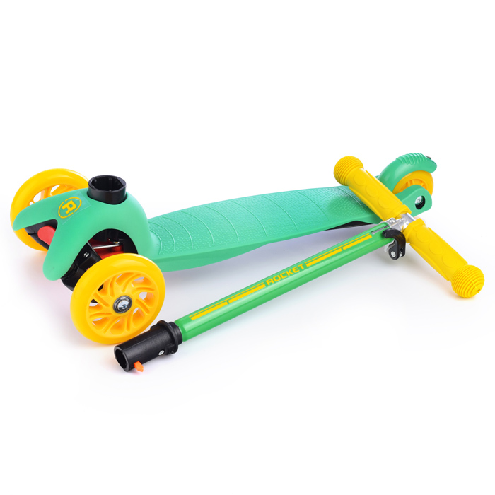 Фото к товару Самокат трёхколёсный ROCKET колёса световые PU, цвет желто-зеленый Самокат трёхколёсный ROCKET колёса световые PU, цвет желто-зеленый