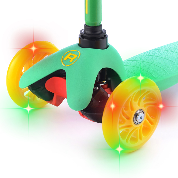 Фото к товару Самокат трёхколёсный ROCKET колёса световые PU, цвет желто-зеленый Самокат трёхколёсный ROCKET колёса световые PU, цвет желто-зеленый