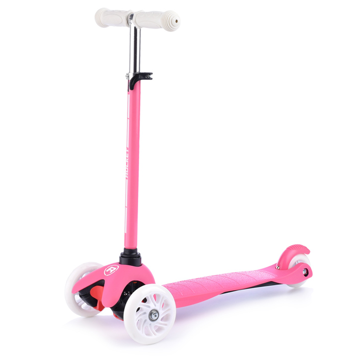 Фото к товару Самокат трёхколёсный ROCKET колёса световые PU, цвет бело-розовый Самокат трёхколёсный ROCKET колёса световые PU, цвет бело-розовый