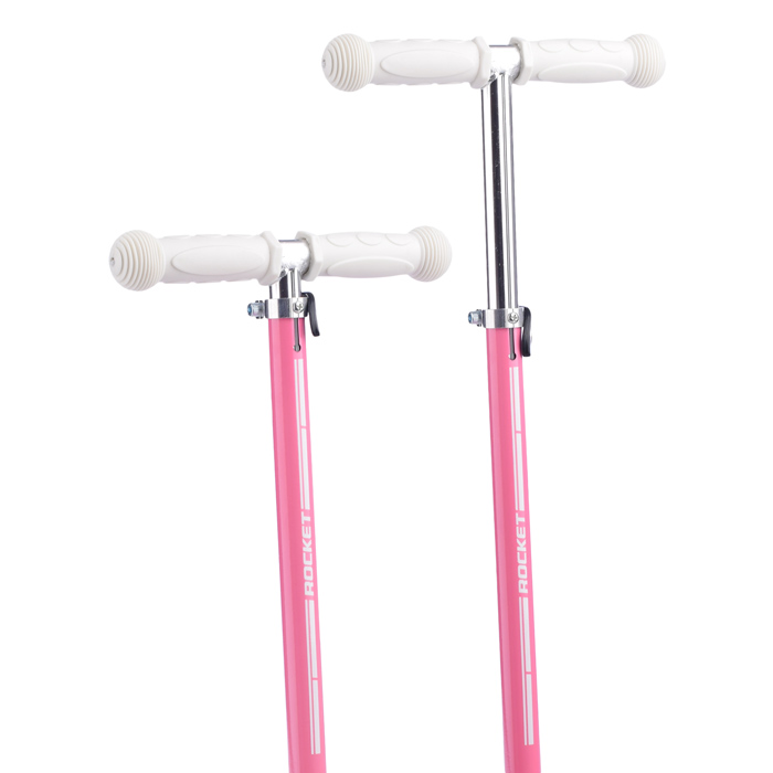 Фото к товару Самокат трёхколёсный ROCKET колёса световые PU, цвет бело-розовый Самокат трёхколёсный ROCKET колёса световые PU, цвет бело-розовый