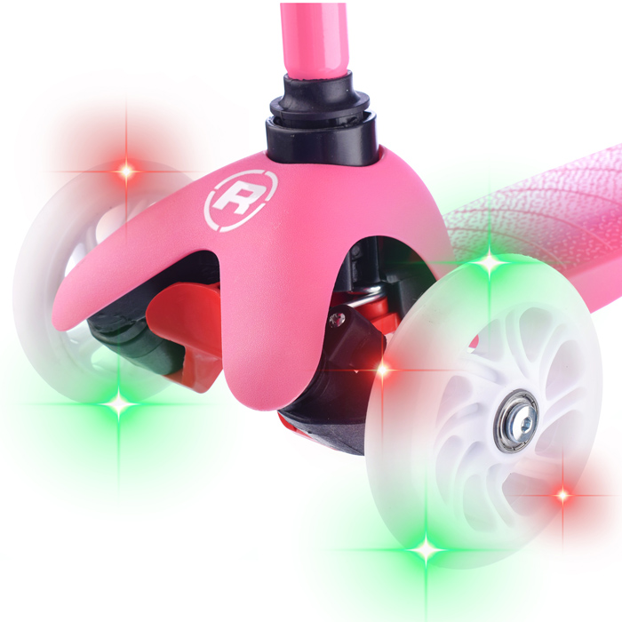 Фото к товару Самокат трёхколёсный ROCKET колёса световые PU, цвет бело-розовый Самокат трёхколёсный ROCKET колёса световые PU, цвет бело-розовый