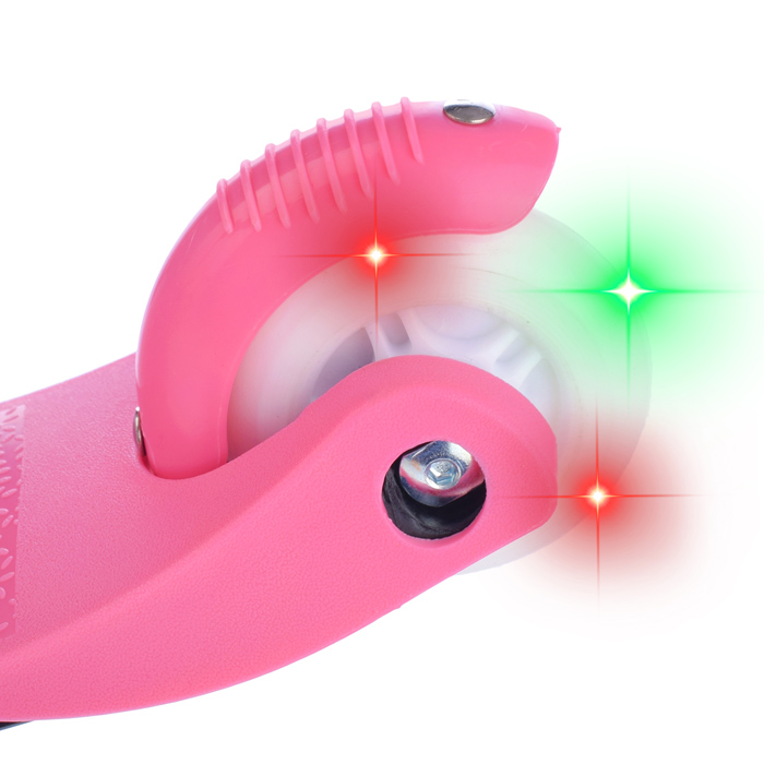 Фото к товару Самокат трёхколёсный ROCKET колёса световые PU, цвет бело-розовый Самокат трёхколёсный ROCKET колёса световые PU, цвет бело-розовый