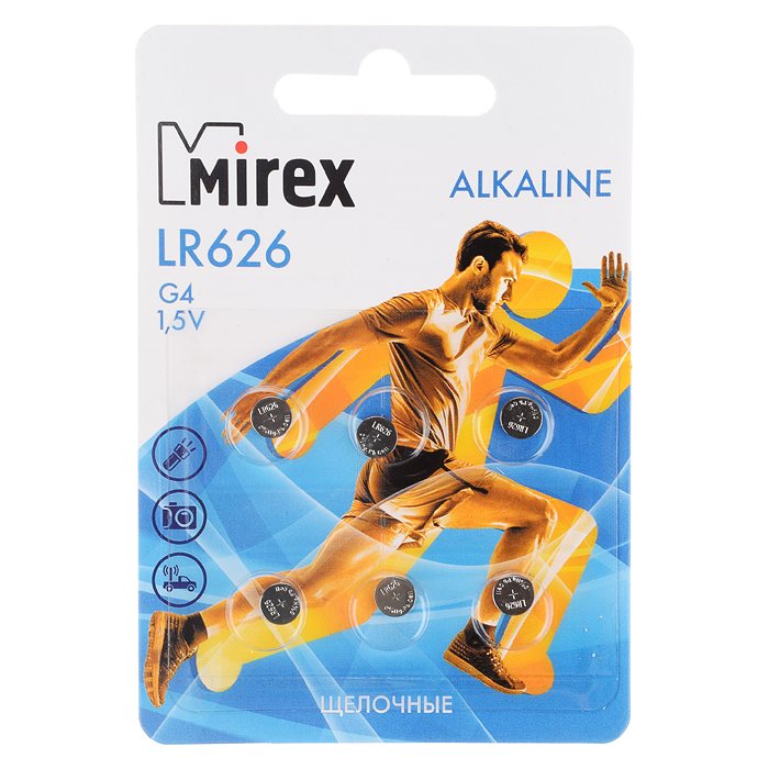 Батарея щелочная Mirex LR626 1,5V 6 шт (6/216/648), ecopack (AG4) Батарея щелочная Mirex LR626 1,5V 6 шт (6/216/648), ecopack (AG4)