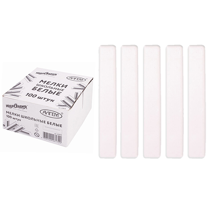 Мел белый, натуральный, набор 100 шт, квадратный Мел белый, натуральный, набор 100 шт, квадратный