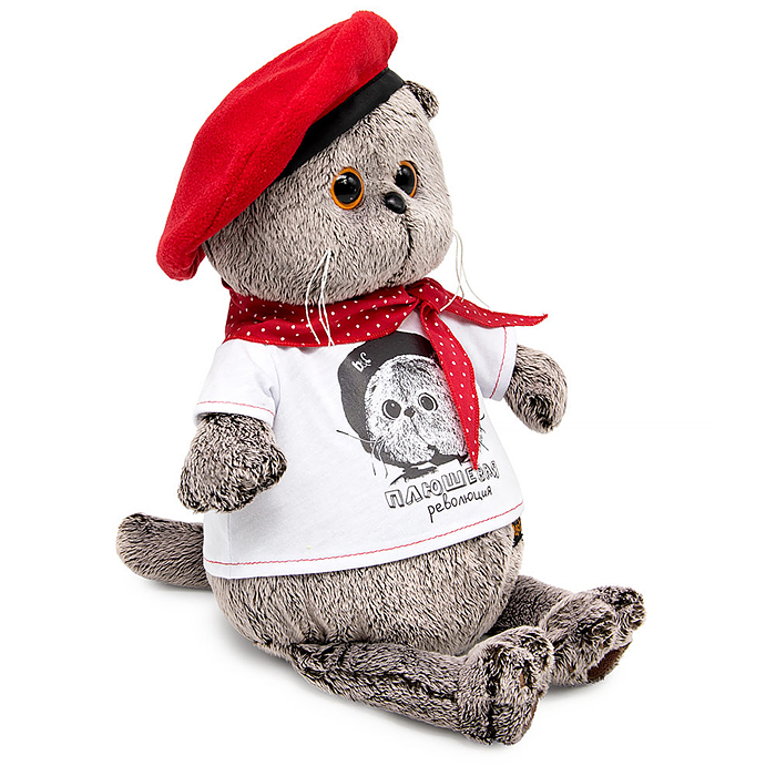 Фото к товару Кот Басик в футболке с принтом "Плюшевая революция" 22см Кот Басик в футболке с принтом "Плюшевая революция" 22см