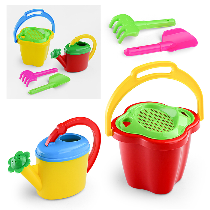 Песочный набор № 125 (ведро 1 л, сито, лейка 0,5 л, лопата 19см, грабли 19см) Песочный набор № 125 (ведро 1 л, сито, лейка 0,5 л, лопата 19см, грабли 19см)