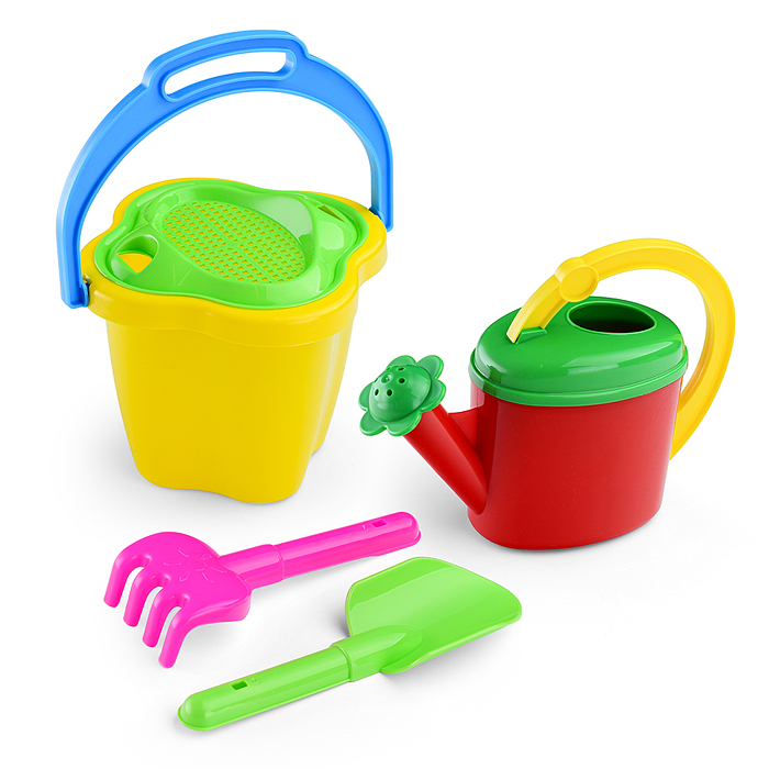 Фото к товару Песочный набор № 125 (ведро 1 л, сито, лейка 0,5 л, лопата 19см, грабли 19см) Песочный набор № 125 (ведро 1 л, сито, лейка 0,5 л, лопата 19см, грабли 19см)