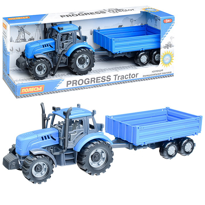 Трактор "Прогресс" с бортовым прицепом инерционный (синий) (в коробке) Трактор "Прогресс" с бортовым прицепом инерционный (синий) (в коробке)