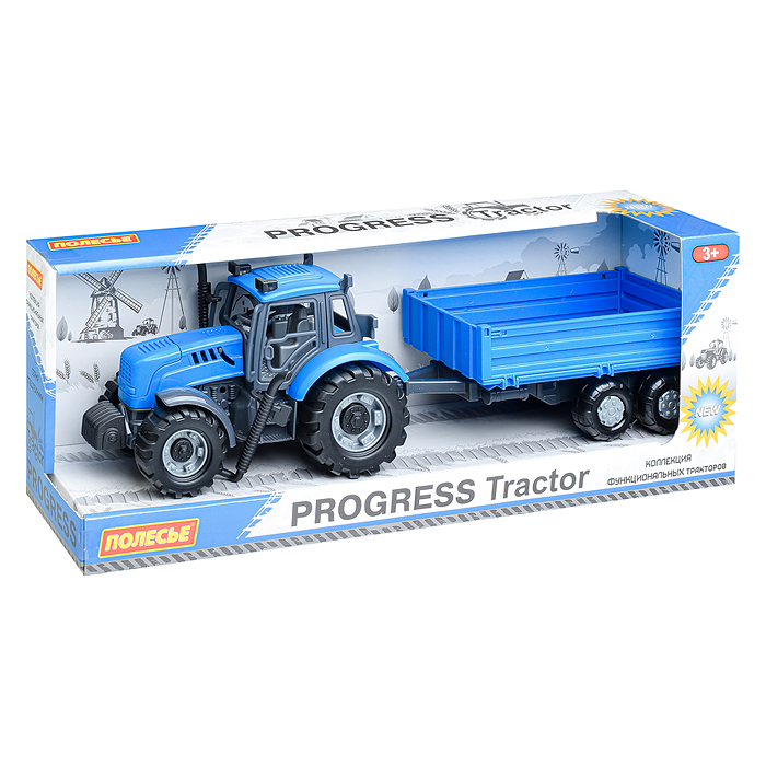 Фото к товару Трактор "Прогресс" с бортовым прицепом инерционный (синий) (в коробке) Трактор "Прогресс" с бортовым прицепом инерционный (синий) (в коробке)