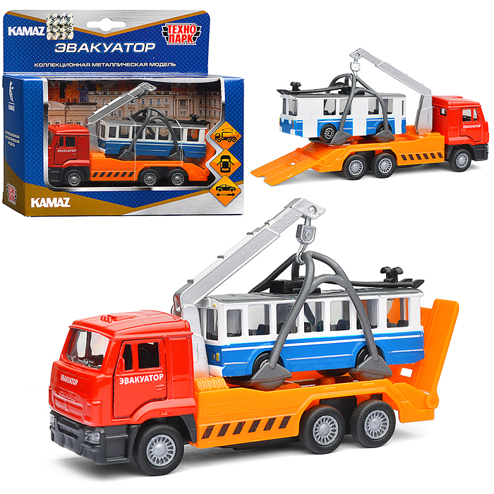 Машина Камаз Эвакуатор 12см.+Троллейбус 7,5см., в коробке