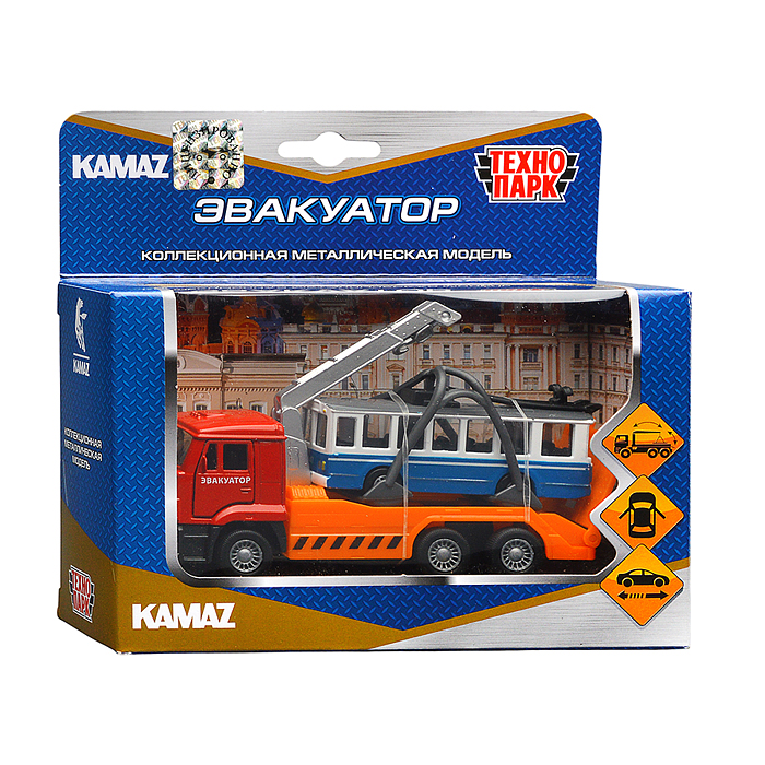 Фото к товару Машина Камаз Эвакуатор 12см.+Троллейбус 7,5см., в коробке Машина Камаз Эвакуатор 12см.+Троллейбус 7,5см., в коробке
