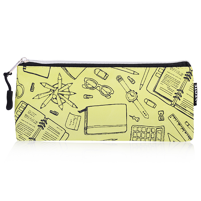 Пенал "School" 21,5x9x1 см, плоский, на молнии, текстильный, в пластиковом пакете, салатовы