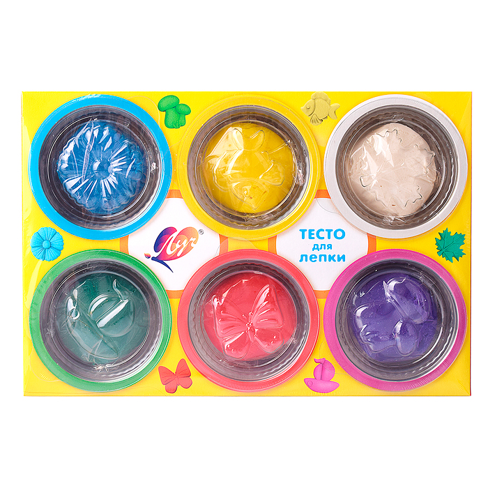 Набор теста для лепки 6 цветов (крышки-формочки)
