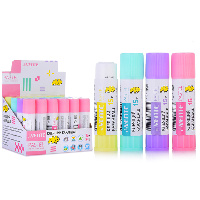 Клеящий карандаш PVP основа "Pastel" 15 г (быстросохнущий) в картонном дисплее с пластиковы Клеящий карандаш PVP основа "Pastel" 15 г (быстросохнущий) в картонном дисплее с пластиковы