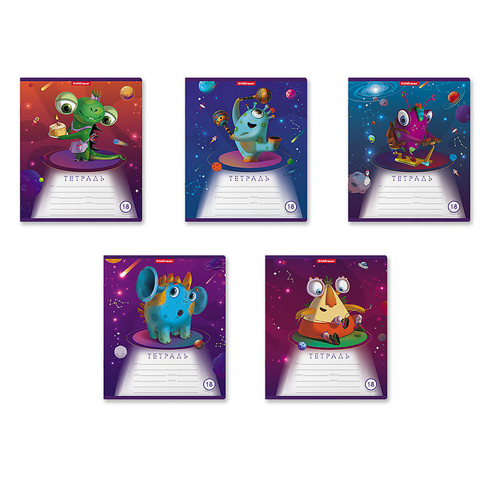 Фото к товару Тетрадь 18 л. линейка, Cosmic Monsters, (в плёнке по 10 шт.) Тетрадь 18 л. линейка, Cosmic Monsters, (в плёнке по 10 шт.)