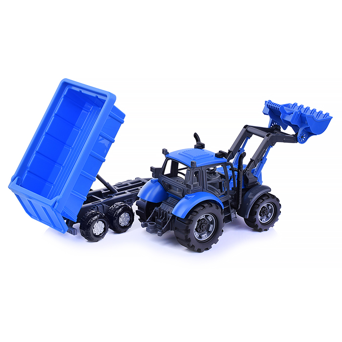 Фото к товару Трактор "Прогресс" с прицепом и ковшом инерционный (синий) (в коробке) Трактор "Прогресс" с прицепом и ковшом инерционный (синий) (в коробке)