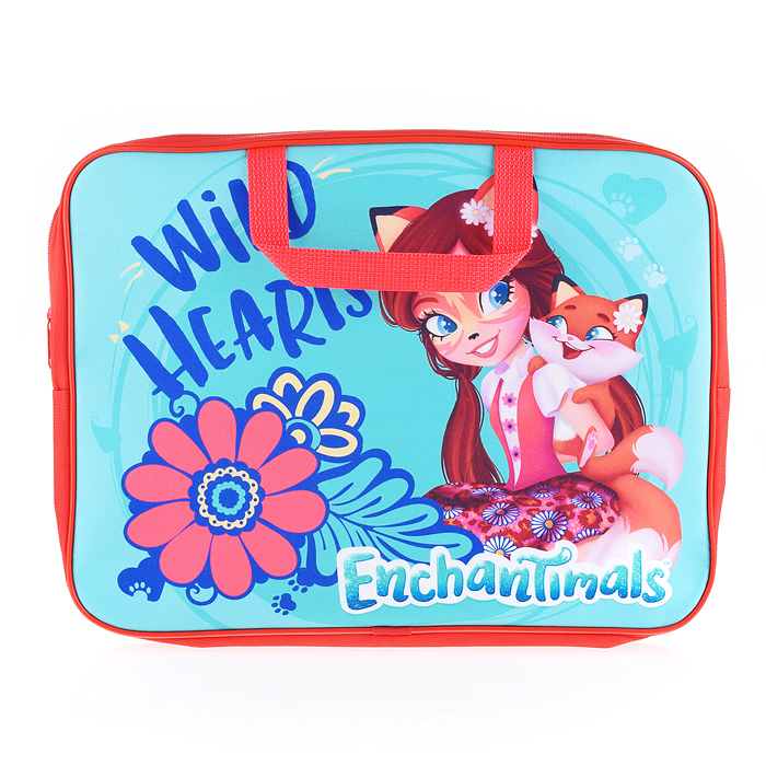 Папка-сумка "Enchantimals" с ручкой, А4, текстильная, увеличенная боковина 75мм