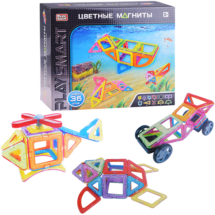 Конструктор магнитный 2466 "Цветные магниты" 36 дет., в коробке