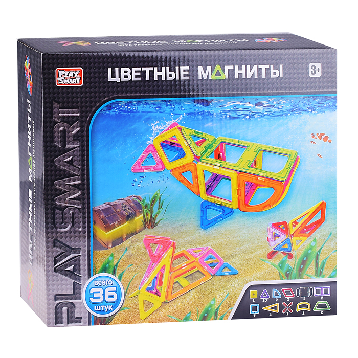 Фото к товару Конструктор магнитный 2466 "Цветные магниты" 36 дет., в коробке Конструктор магнитный 2466 "Цветные магниты" 36 дет., в коробке