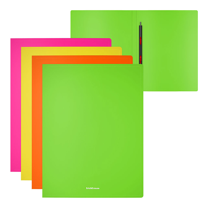 Папка-скоросшиватель пластиковая с пружинным механизмом Matt Neon, A4, ассорти 