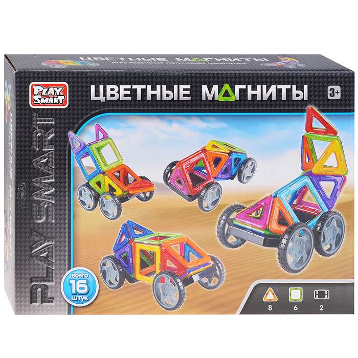 Конструктор магнитный 2426 "Цветные магниты" 16 дет., в коробке