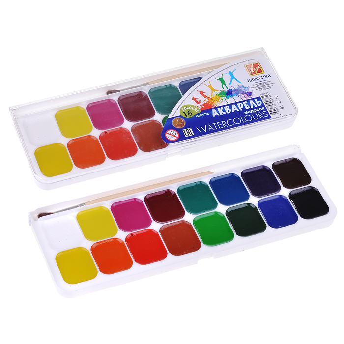 Акварель 16цв. мед. Классика, с кистью (европодвес) Акварель 16цв. мед. Классика, с кистью (европодвес)