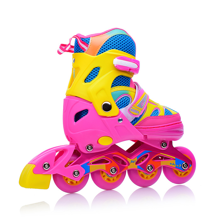 Фото к товару Ролики детские, S розово-желтые с синим Ролики детские, S розово-желтые с синим