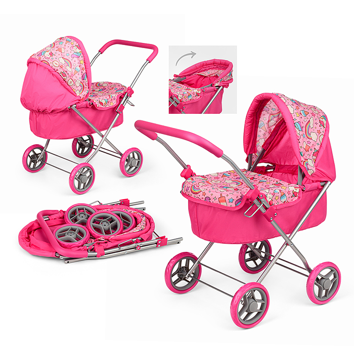 Коляска-люлька для кукол 9619 металлическая, цвет Единороги Коляска-люлька для кукол 9619 металлическая, цвет Единороги