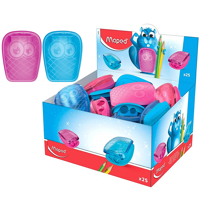 Точилка пластиковая "Pulse", 2 отверстия, контейнер, ассорти 