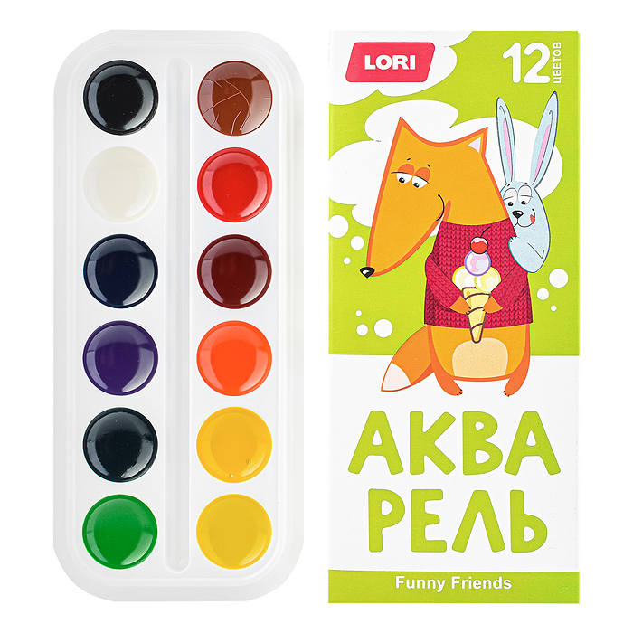 Акварель 12 цветов, Funny Friends, б/к Акварель 12 цветов, Funny Friends, б/к