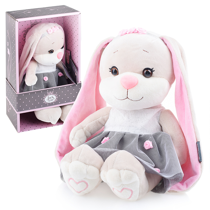 Зайка Jack&Lin в Сером Платье с Розовыми Вставками, 25 см Зайка Jack&Lin в Сером Платье с Розовыми Вставками, 25 см