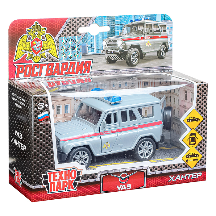 Фото к товару Машина металл Uaz Hunter Росгвардия, 11,5 см, (откр. дв., баг.,) инерц., в коробке Машина металл Uaz Hunter Росгвардия, 11,5 см, (откр. дв., баг.,) инерц., в коробке
