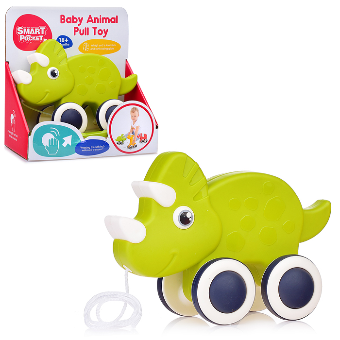 Каталка S-Y016 "Носорог" зеленый, музыкальный, в коробке Каталка S-Y016 "Носорог" зеленый, музыкальный, в коробке