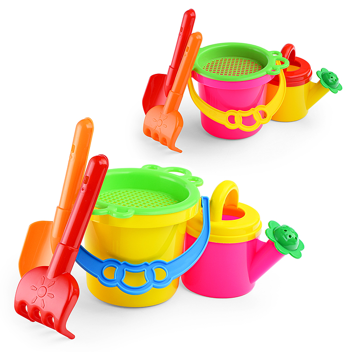 Песочный набор № 155 (ведро 0,8 л , сито,  совок 19 см, грабли 19см, лейка 0,4л)