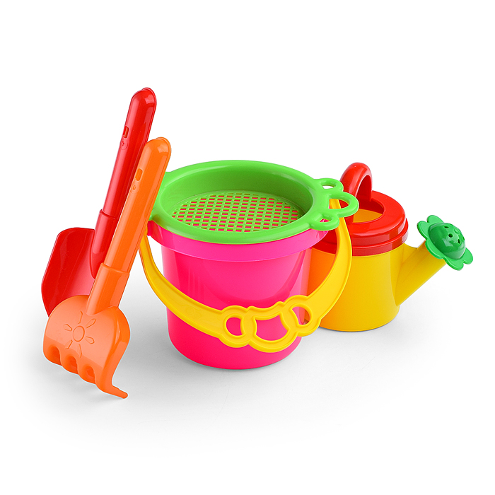 Песочный набор № 155 (ведро 0,8 л , сито,  совок 19 см, грабли 19см, лейка 0,4л)