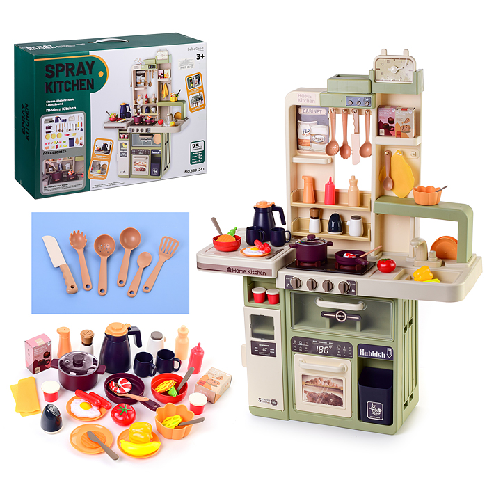Игровой набор кухня 889-241 "Давай играть" (свет, звук, пар) 75 предметов, в коробке