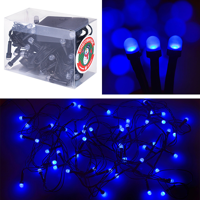 Электрогирлянда светодиодная 5 м, 50 ламп, синий Электрогирлянда светодиодная 5 м, 50 ламп, синий