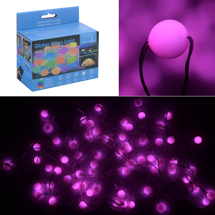 Электрогирлянда светодиодная S01530-2 "Шарики", 10м, 66 ламп, пульт, USB, меняет цвет