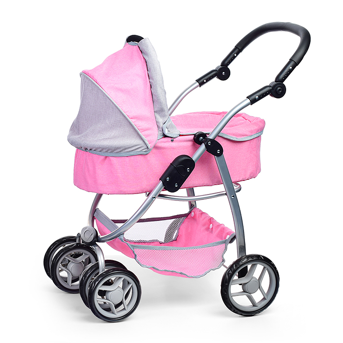 Фото к товару Коляска-трансформер для кукол 9662 металлическая, регулируемая ручка, с корзиной, цвет серо-розовый Коляска-трансформер для кукол 9662 металлическая, регулируемая ручка, с корзиной, цвет серо-розовый