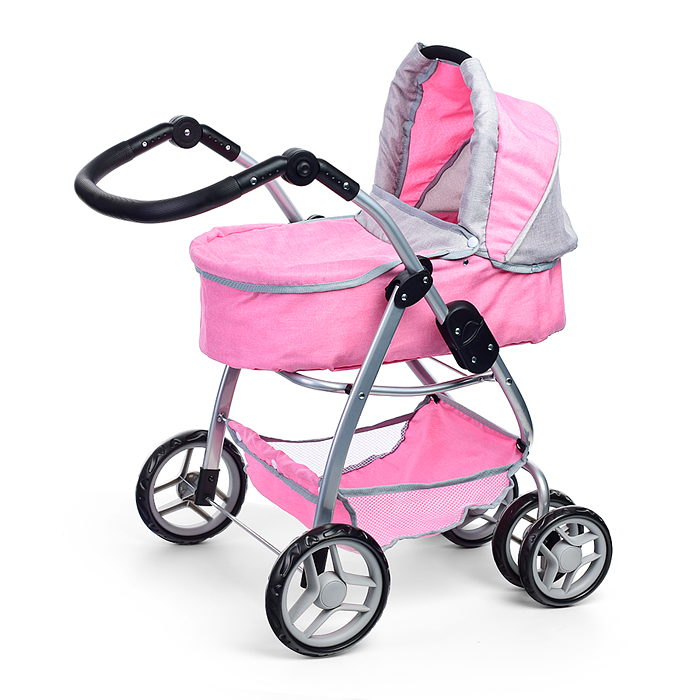 Фото к товару Коляска-трансформер для кукол 9662 металлическая, регулируемая ручка, с корзиной, цвет серо-розовый Коляска-трансформер для кукол 9662 металлическая, регулируемая ручка, с корзиной, цвет серо-розовый