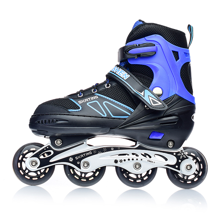 Фото к товару Роликовые коньки U001753Y раздвижные, PU колёса, размер L, черно-синие, в сумке Роликовые коньки U001753Y раздвижные, PU колёса, размер L, черно-синие, в сумке