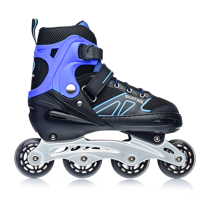 Фото к товару Роликовые коньки U001753Y раздвижные, PU колёса, размер L, черно-синие, в сумке Роликовые коньки U001753Y раздвижные, PU колёса, размер L, черно-синие, в сумке