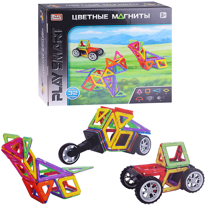Конструктор магнитный 2475 "Цветные магниты" 32 дет., в коробке