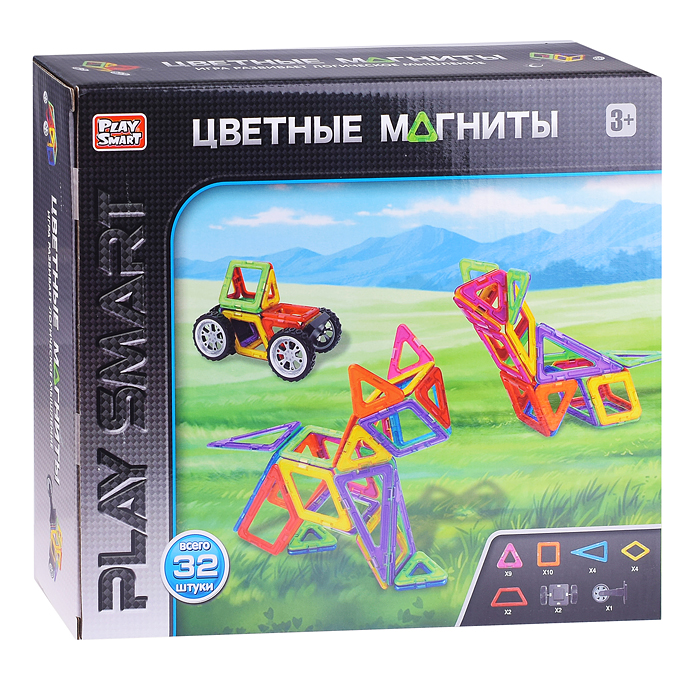 Фото к товару Конструктор магнитный 2475 "Цветные магниты" 32 дет., в коробке Конструктор магнитный 2475 "Цветные магниты" 32 дет., в коробке