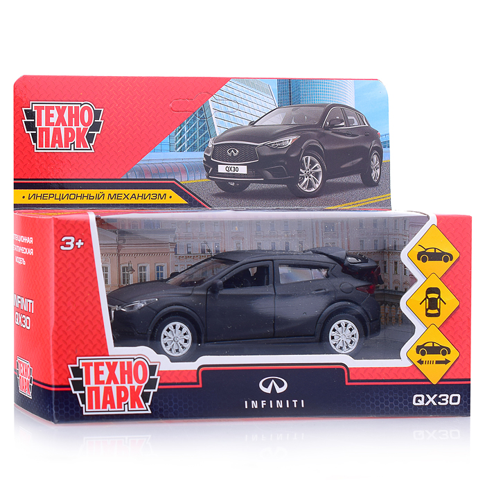 Машина металл Infiniti QX30 матовый 12см, (открыв.двери, черный) инерц, в коробке