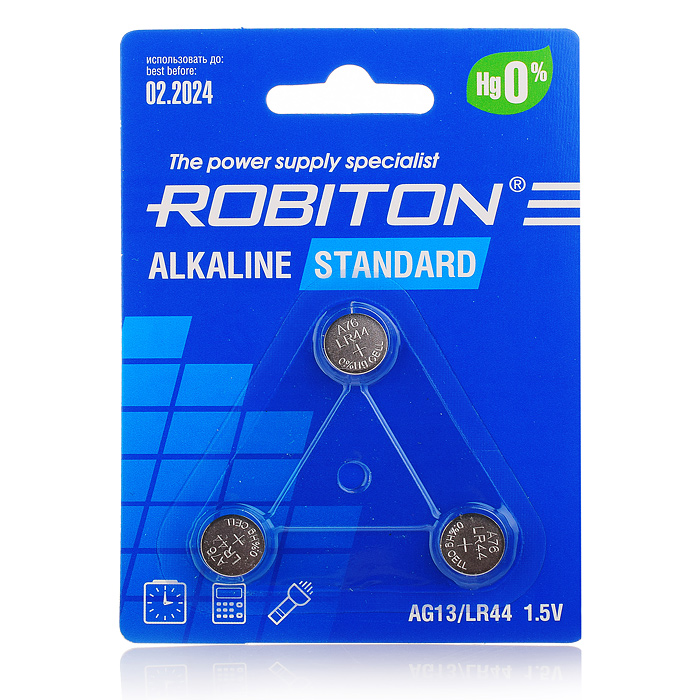 Батарейки алкалиновые ROBITON STANDARD R-AG3-0-BL3 (0% Hg) AG13 LR44 357 А76 МЦ-1154 BL3 Батарейки алкалиновые ROBITON STANDARD R-AG3-0-BL3 (0% Hg) AG13 LR44 357 А76 МЦ-1154 BL3