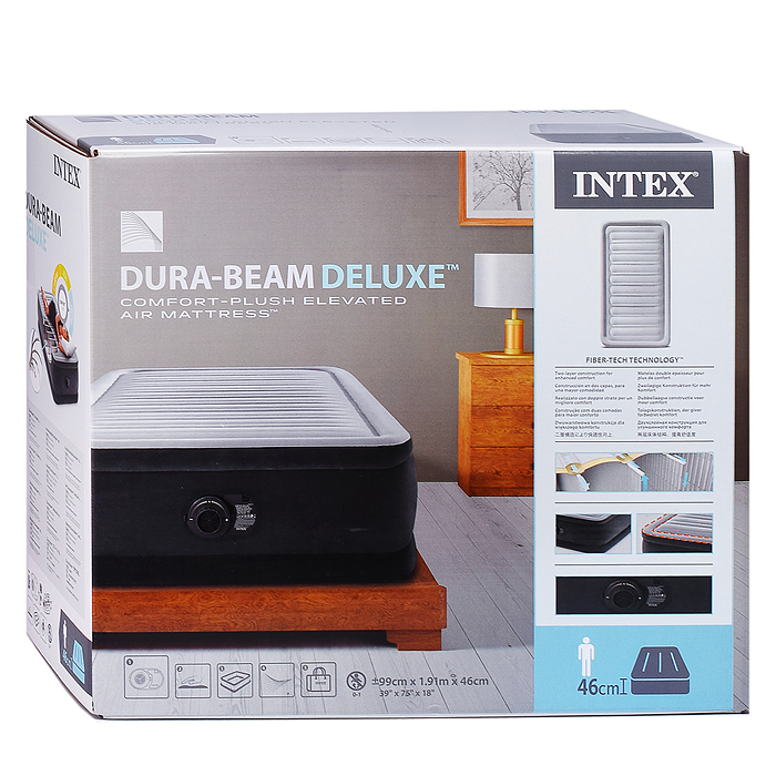 Фото к товару Односпальная надувная кровать 99х191х46см "Comfort-Plush" встр.нас. 220В, до 136кг, 64412 INTEX Односпальная надувная кровать 99х191х46см "Comfort-Plush" встр.нас. 220В, до 136кг, 64412 INTEX