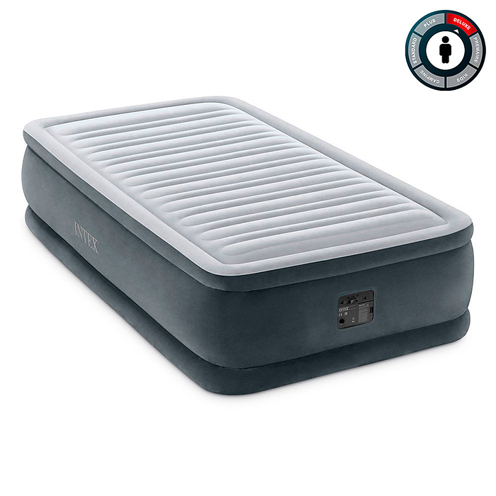 Фото к товару Односпальная надувная кровать 99х191х46см "Comfort-Plush" встр.нас. 220В, до 136кг, 64412 INTEX Односпальная надувная кровать 99х191х46см "Comfort-Plush" встр.нас. 220В, до 136кг, 64412 INTEX