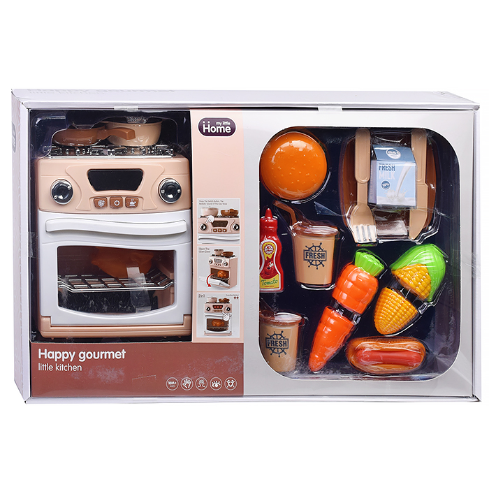 Фото к товару Бытовая техника A1003-5 "Плита" с посудой и продуктами, в коробке (цвет бежевый) Бытовая техника A1003-5 "Плита" с посудой и продуктами, в коробке (цвет бежевый)